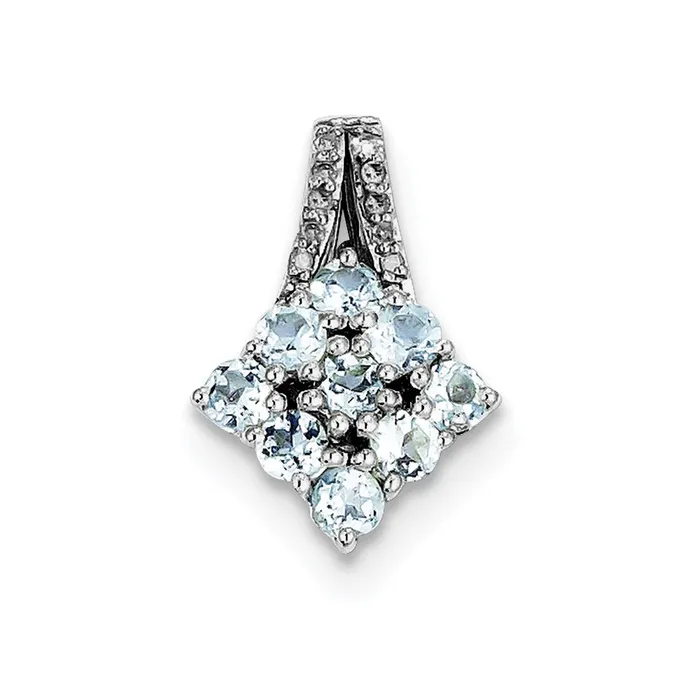 Necklaces Goldia Sterling Silver Rhodiumplated Diamond u0026 Aquamarine Square Pendant