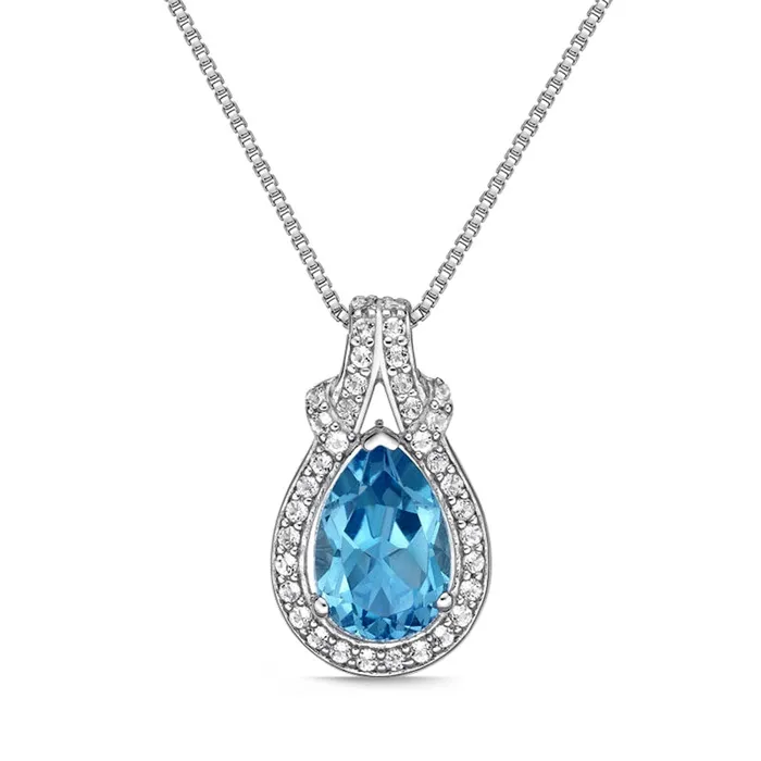 PearShaped Blue and White Topaz Frame Doorknocker Pendant in Sterling Silver Goldia Necklaces PearShaped Blue and White Topaz Frame Doorknocker Pendant in Sterling Silver Goldia Necklaces