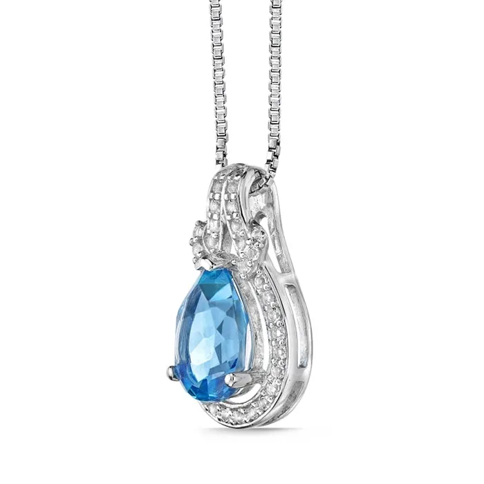 PearShaped Blue and White Topaz Frame Doorknocker Pendant in Sterling Silver Goldia Necklaces PearShaped Blue and White Topaz Frame Doorknocker Pendant in Sterling Silver Goldia Necklaces
