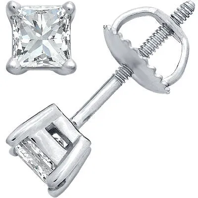 Platinum PrincessCut Diamond Stud Earrings Goldia Earrings