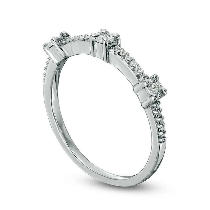 Rings 005 CT TW Natural Diamond Three Stone Station Band in Sterling Silver Goldia Rings 005 CT TW Natural Diamond Three Stone Station Band in Sterling Silver Goldia