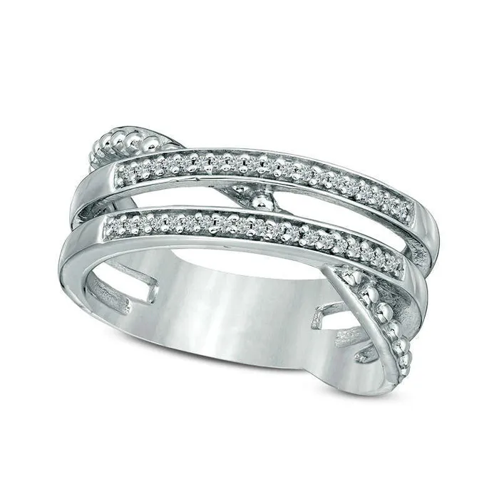 Rings 010 CT TW Natural Diamond Crossover and Beaded Ring in Sterling Silver Goldia Rings 010 CT TW Natural Diamond Crossover and Beaded Ring in Sterling Silver Goldia