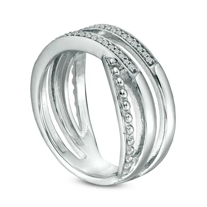 Rings 010 CT TW Natural Diamond Crossover and Beaded Ring in Sterling Silver Goldia Rings 010 CT TW Natural Diamond Crossover and Beaded Ring in Sterling Silver Goldia