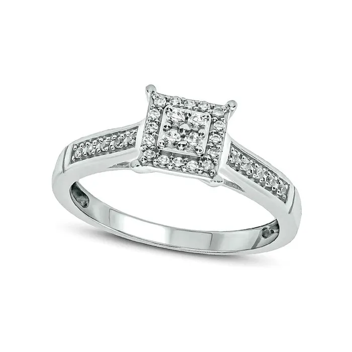 Rings 017 CT TW Quad Natural Diamond Square Frame Promise Ring in Sterling Silver Goldia Rings 017 CT TW Quad Natural Diamond Square Frame Promise Ring in Sterling Silver Goldia