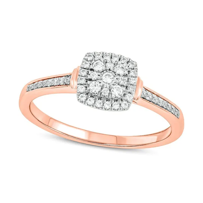 Rings 020 CT TW Composite Natural Diamond CushionShape Frame Promise Ring in Solid 10K Rose Gold Goldia