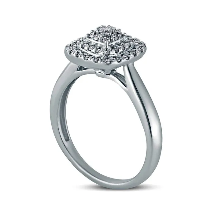 Rings 033 CT TW Composite CushionShaped Natural Diamond Double Frame Engagement Ring in Solid 10K White Gold Goldia Rings 033 CT TW Composite CushionShaped Natural Diamond Double Frame Engagement Ring in Solid 10K White Gold Goldia