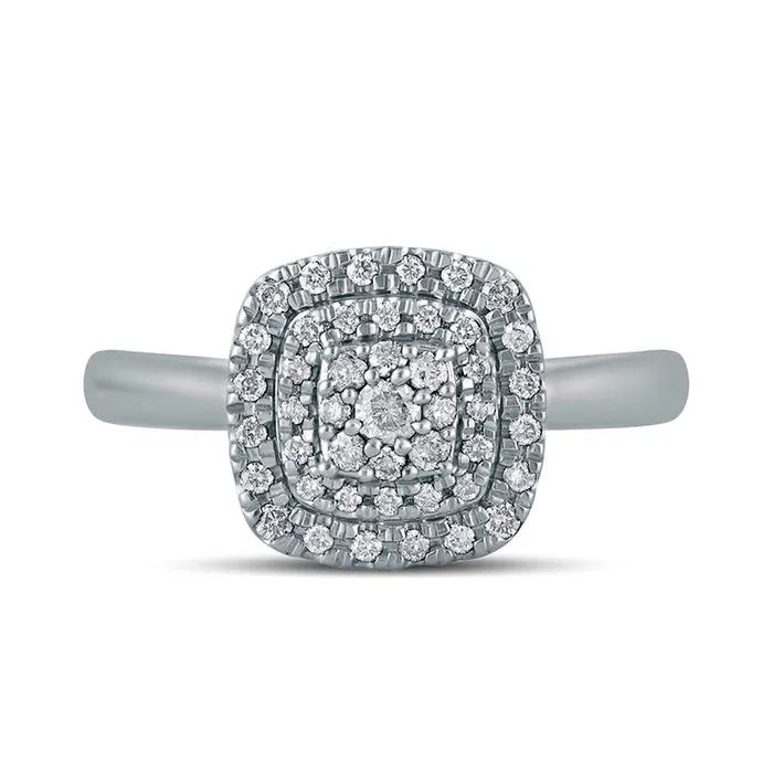Rings 033 CT TW Composite CushionShaped Natural Diamond Double Frame Engagement Ring in Solid 10K White Gold Goldia Rings 033 CT TW Composite CushionShaped Natural Diamond Double Frame Engagement Ring in Solid 10K White Gold Goldia