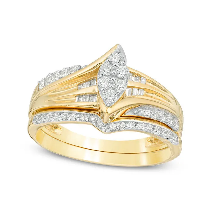 Rings 050 CT TW Marquise Composite Natural Diamond Bypass Bridal Engagement Ring Set in Solid 10K Yellow Gold Goldia Rings 050 CT TW Marquise Composite Natural Diamond Bypass Bridal Engagement Ring Set in Solid 10K Yellow Gold Goldia