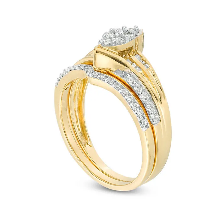 Rings 050 CT TW Marquise Composite Natural Diamond Bypass Bridal Engagement Ring Set in Solid 10K Yellow Gold Goldia Rings 050 CT TW Marquise Composite Natural Diamond Bypass Bridal Engagement Ring Set in Solid 10K Yellow Gold Goldia