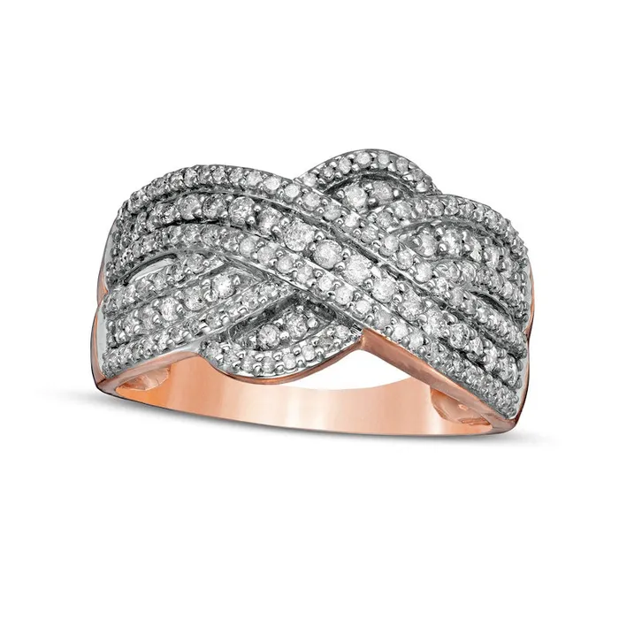 Rings 063 CT TW Natural Diamond MultiRow Crossover Anniversary Band in Solid 10K Rose Gold Goldia Rings 063 CT TW Natural Diamond MultiRow Crossover Anniversary Band in Solid 10K Rose Gold Goldia
