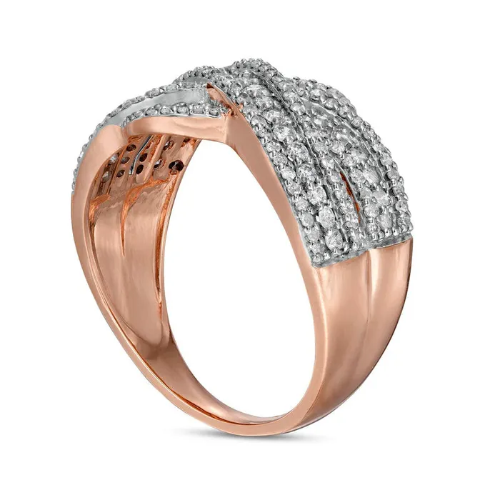 Rings 063 CT TW Natural Diamond MultiRow Crossover Anniversary Band in Solid 10K Rose Gold Goldia Rings 063 CT TW Natural Diamond MultiRow Crossover Anniversary Band in Solid 10K Rose Gold Goldia