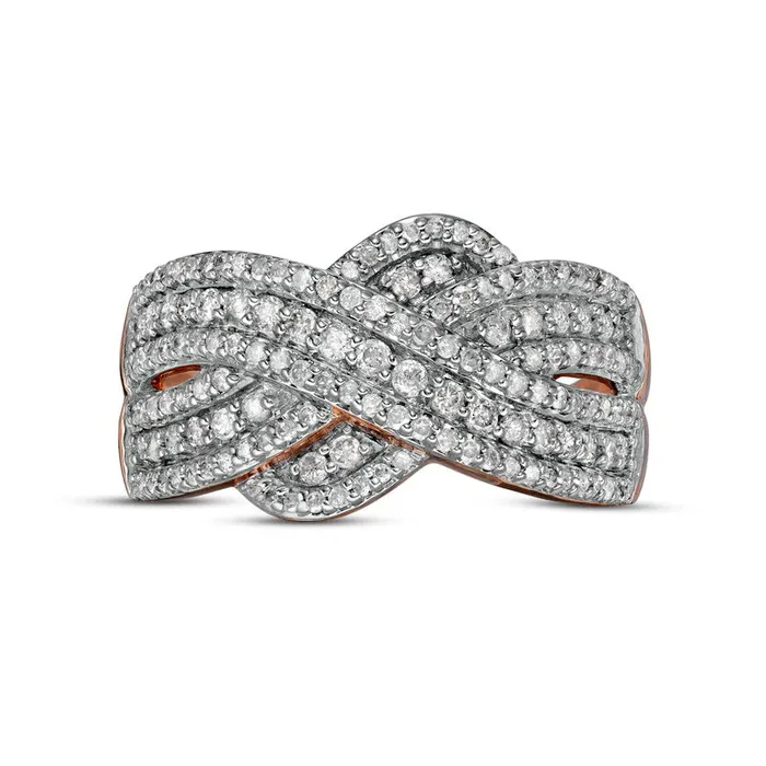 Rings 063 CT TW Natural Diamond MultiRow Crossover Anniversary Band in Solid 10K Rose Gold Goldia Rings 063 CT TW Natural Diamond MultiRow Crossover Anniversary Band in Solid 10K Rose Gold Goldia