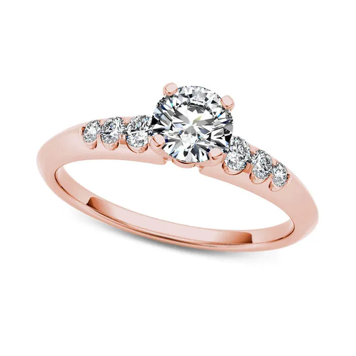 Rings 075 CT TW Natural Diamond Engagement Ring in Solid 14K Rose Gold Goldia Rings 075 CT TW Natural Diamond Engagement Ring in Solid 14K Rose Gold Goldia