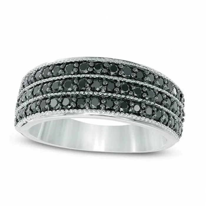Rings 10 CT TW Enhanced Black Natural Diamond Three Row Ring in Sterling Silver Goldia Rings 10 CT TW Enhanced Black Natural Diamond Three Row Ring in Sterling Silver Goldia