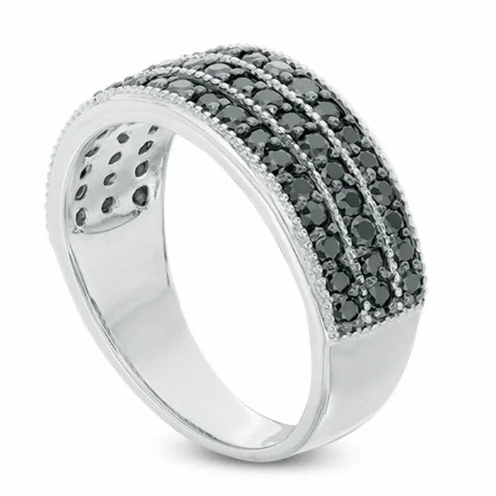 Rings 10 CT TW Enhanced Black Natural Diamond Three Row Ring in Sterling Silver Goldia Rings 10 CT TW Enhanced Black Natural Diamond Three Row Ring in Sterling Silver Goldia