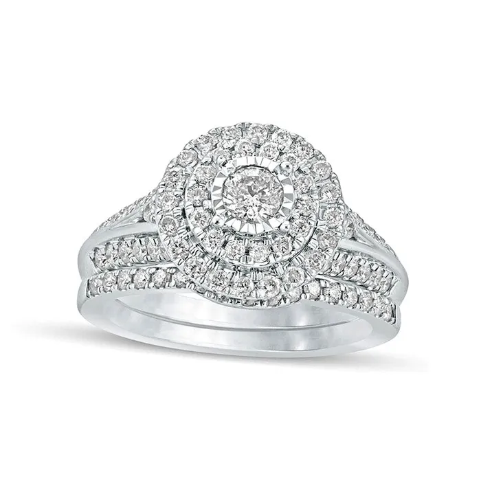Rings 10 CT TW Natural Diamond Double Frame Bridal Engagement Ring Set in Solid 10K White Gold Goldia Rings 10 CT TW Natural Diamond Double Frame Bridal Engagement Ring Set in Solid 10K White Gold Goldia