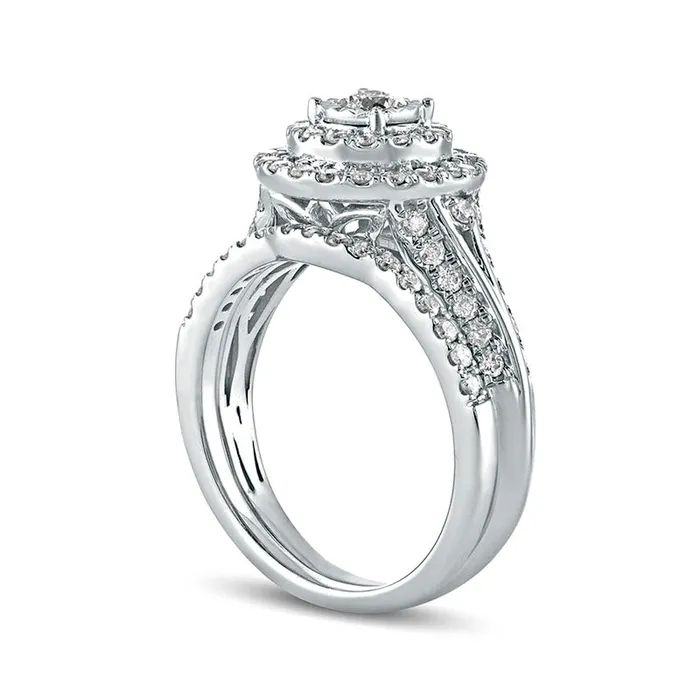 Rings 10 CT TW Natural Diamond Double Frame Bridal Engagement Ring Set in Solid 10K White Gold Goldia Rings 10 CT TW Natural Diamond Double Frame Bridal Engagement Ring Set in Solid 10K White Gold Goldia