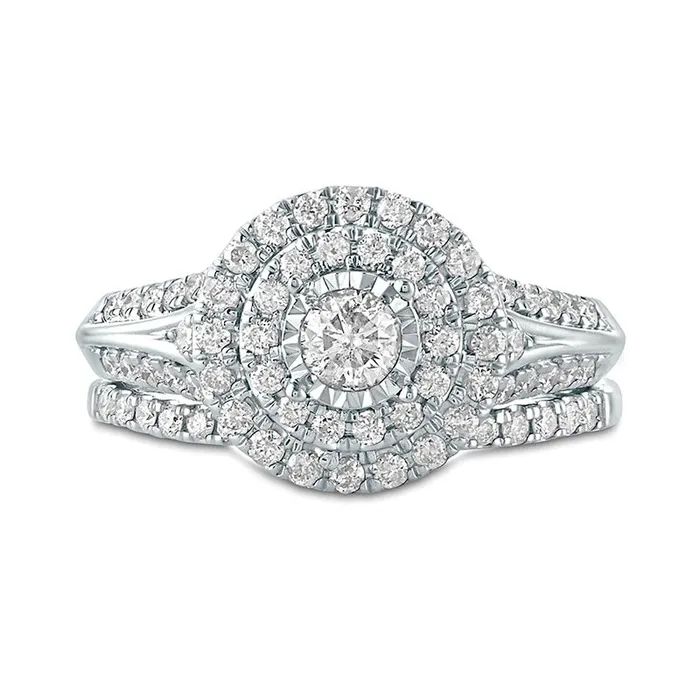 Rings 10 CT TW Natural Diamond Double Frame Bridal Engagement Ring Set in Solid 10K White Gold Goldia Rings 10 CT TW Natural Diamond Double Frame Bridal Engagement Ring Set in Solid 10K White Gold Goldia