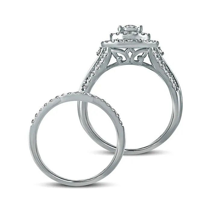 Rings 10 CT TW Natural Diamond Double Frame Bridal Engagement Ring Set in Solid 10K White Gold Goldia Rings 10 CT TW Natural Diamond Double Frame Bridal Engagement Ring Set in Solid 10K White Gold Goldia