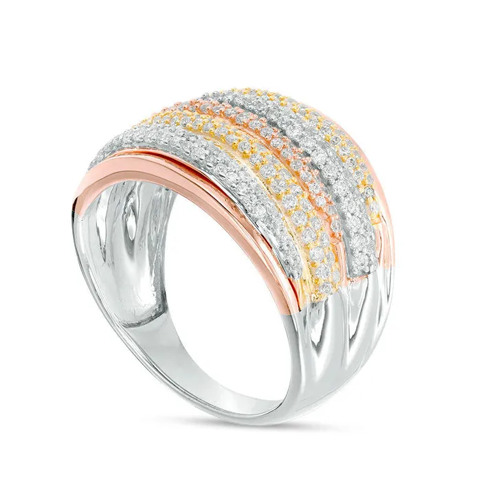 Rings 10 CT TW Natural Diamond MultiRow Stacked Ring in Solid 10K TriTone Gold Goldia Rings 10 CT TW Natural Diamond MultiRow Stacked Ring in Solid 10K TriTone Gold Goldia