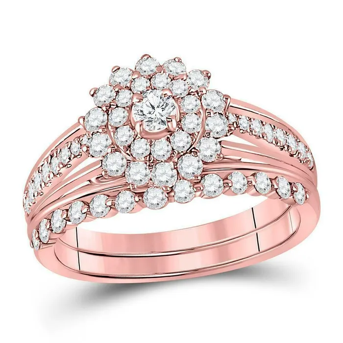 Rings 1 Carat Round Diamond Floral Halo Engagement Wedding Ring Set 14K Rose Gold Goldiacom Rings 1 Carat Round Diamond Floral Halo Engagement Wedding Ring Set 14K Rose Gold Goldiacom