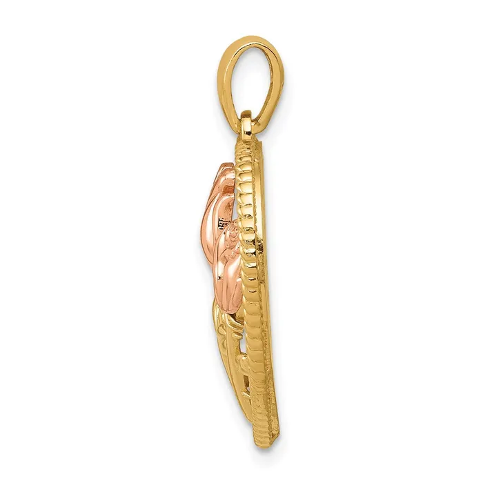 Rings 14k Twotone Gold Polished Flowers in Heart Pendant Goldia