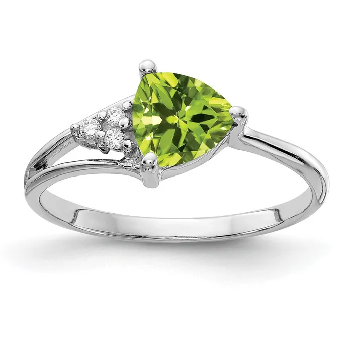 Rings 14k White Gold 6mm Peridot AA Diamond ring Goldia