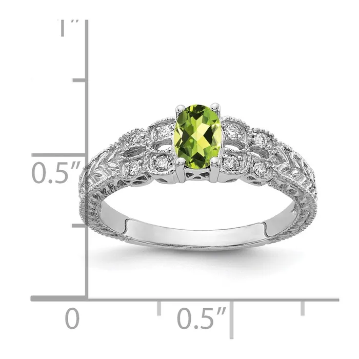 Rings 14k White Gold 6x4mm Oval Peridot Checker AAA Diamond ring Goldia