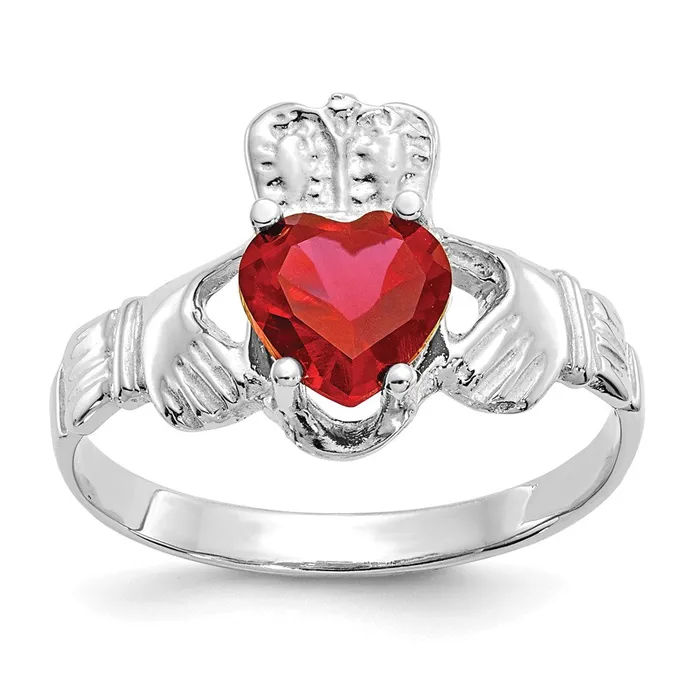 Rings 14k White Gold July CZ Birthstone Claddagh Ring Goldia