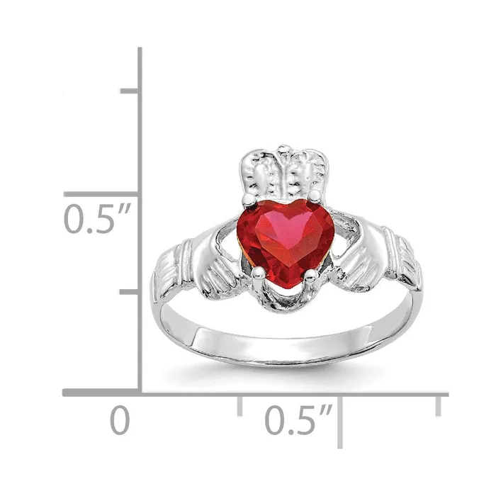 Rings 14k White Gold July CZ Birthstone Claddagh Ring Goldia