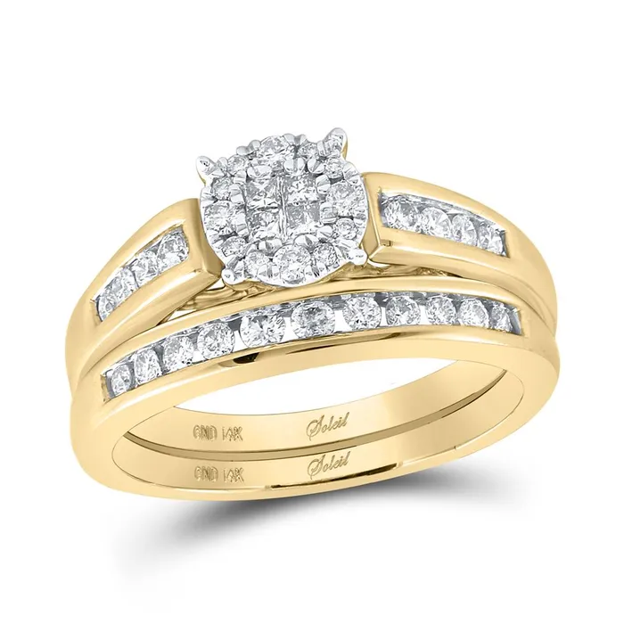 Rings 14k Yellow Gold Diamond Cluster Bridal Wedding Ring Set 12 Cttw gndatlanta