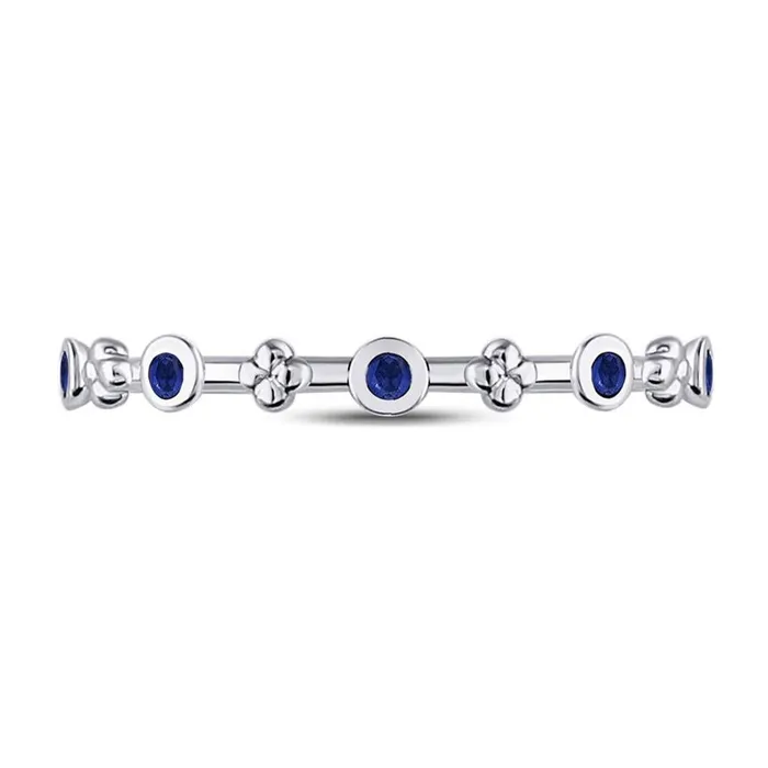 Rings 14kt White Gold Round Blue Sapphire Dot Flower Stackable Band Ring 112 Cttw gndatlanta