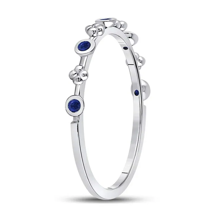 Rings 14kt White Gold Round Blue Sapphire Dot Flower Stackable Band Ring 112 Cttw gndatlanta