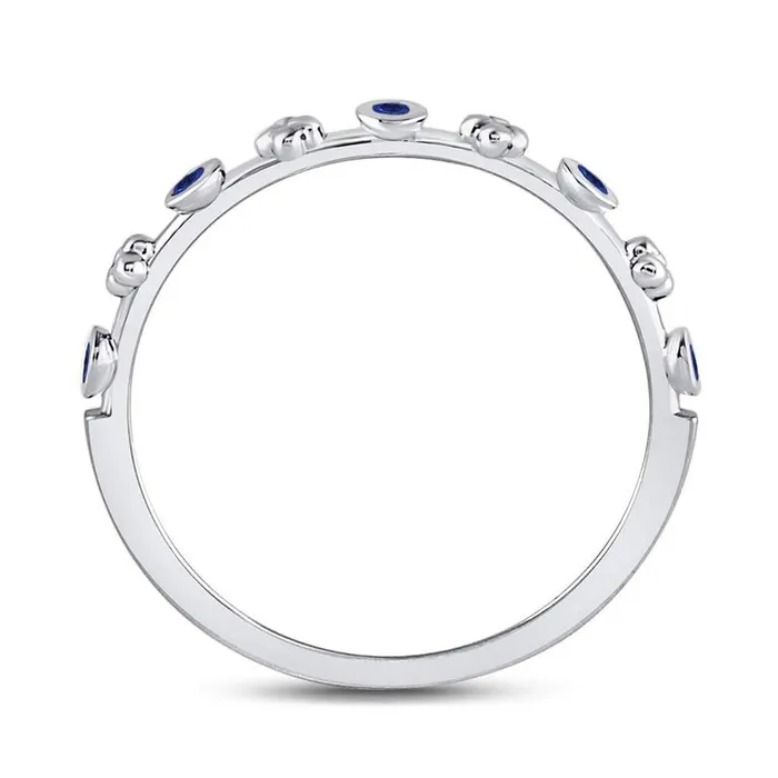 Rings 14kt White Gold Round Blue Sapphire Dot Flower Stackable Band Ring 112 Cttw gndatlanta