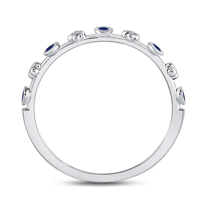Rings 14kt White Gold Round Blue Sapphire Dot Flower Stackable Band Ring 112 Cttw gndatlanta