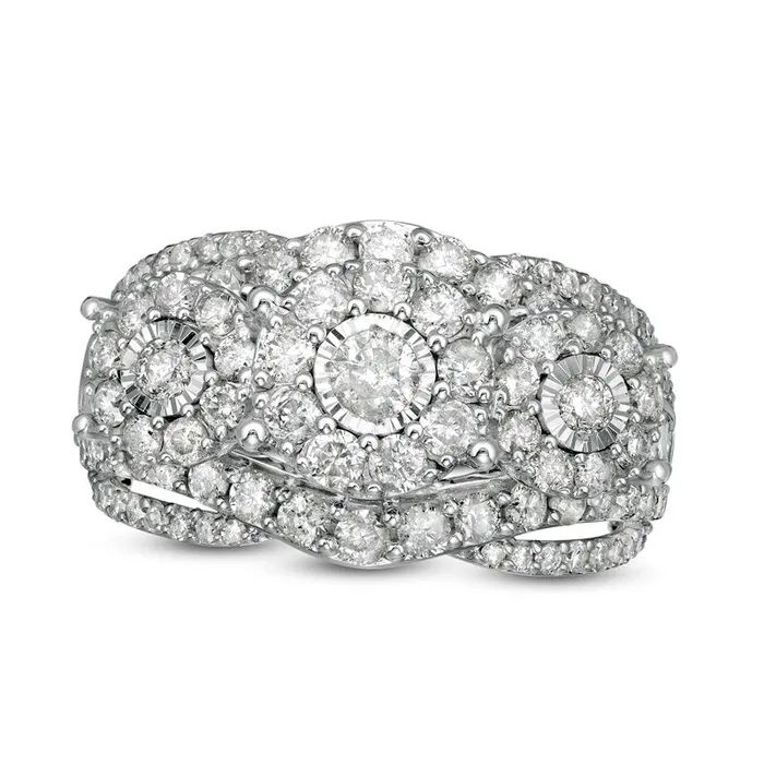 Rings 20 CT TW Natural Diamond Frame Three Stone Split Shank Ring in Solid 10K White Gold Goldia Rings 20 CT TW Natural Diamond Frame Three Stone Split Shank Ring in Solid 10K White Gold Goldia