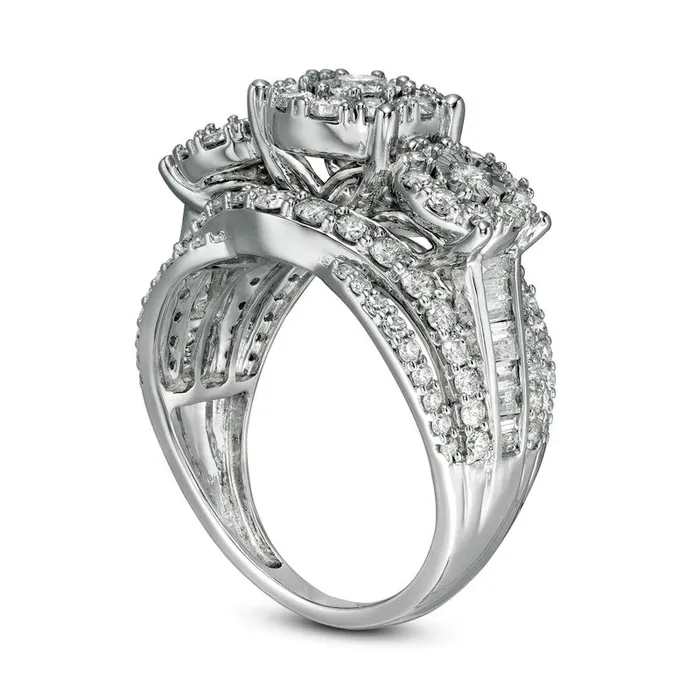 Rings 20 CT TW Natural Diamond Frame Three Stone Split Shank Ring in Solid 10K White Gold Goldia Rings 20 CT TW Natural Diamond Frame Three Stone Split Shank Ring in Solid 10K White Gold Goldia