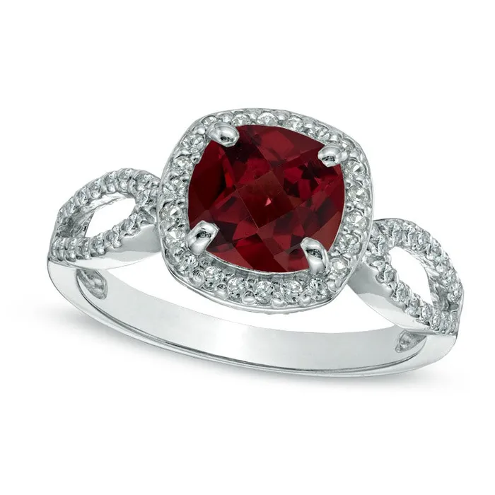 Rings 70mm CushionCut Garnet and LabCreated White Sapphire Ring in Sterling Silver Goldia Rings 70mm CushionCut Garnet and LabCreated White Sapphire Ring in Sterling Silver Goldia