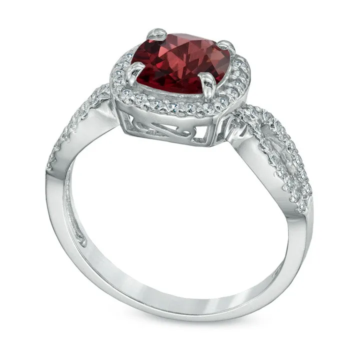 Rings 70mm CushionCut Garnet and LabCreated White Sapphire Ring in Sterling Silver Goldia Rings 70mm CushionCut Garnet and LabCreated White Sapphire Ring in Sterling Silver Goldia