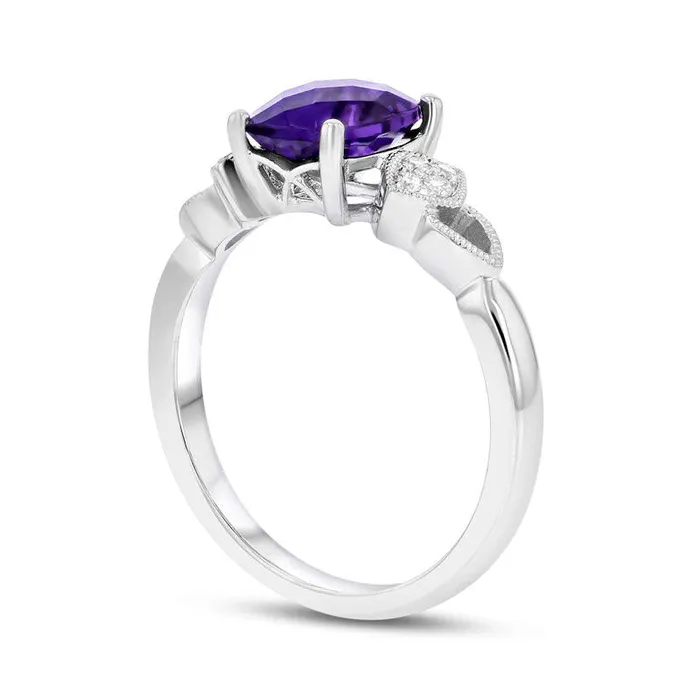 Rings CushionCut Amethyst and 007 CT TW Natural Diamond Antique VintageStyle Art Deco Ring in Solid 14K White Gold Goldia Rings CushionCut Amethyst and 007 CT TW Natural Diamond Antique VintageStyle Art Deco Ring in Solid 14K White Gold Goldia