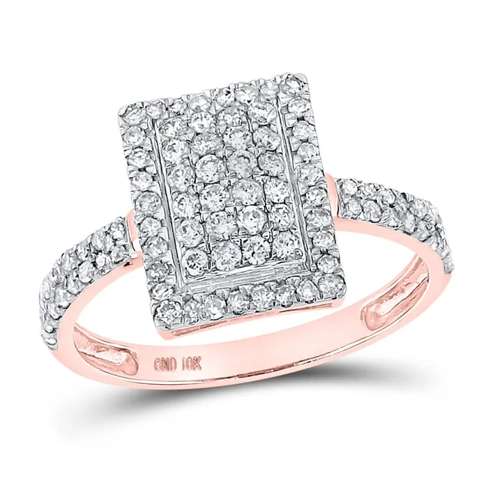 Rings gndatlanta 10k Rose Gold Round Diamond Rectangle Cluster Ring 58 Cttw