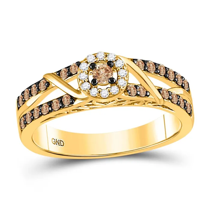 Rings gndatlanta 10k Yellow Gold Round Brown Diamond Solitaire Ring 38 Cttw