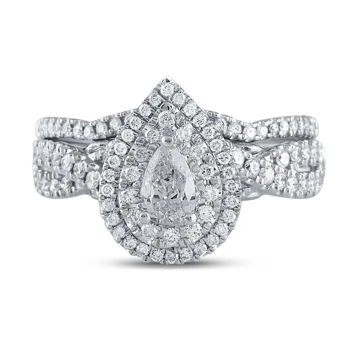 Rings gndatlanta 14k Twotone Gold Pear Diamond Bridal Wedding Ring Set 1 Cttw Rings gndatlanta 14k Twotone Gold Pear Diamond Bridal Wedding Ring Set 1 Cttw
