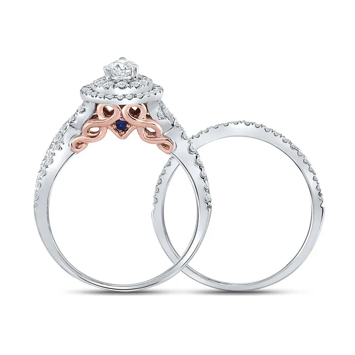 Rings gndatlanta 14k Twotone Gold Pear Diamond Bridal Wedding Ring Set 1 Cttw