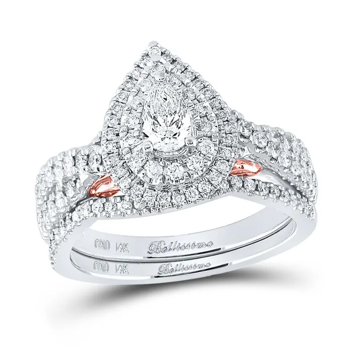 Rings gndatlanta 14k Twotone Gold Pear Diamond Bridal Wedding Ring Set 1 Cttw