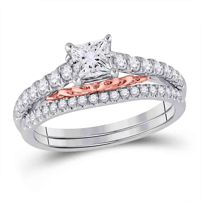 Rings gndatlanta 14k Twotone Gold Princess Diamond Bridal Wedding Ring Set 1 Cttw Certified Rings gndatlanta 14k Twotone Gold Princess Diamond Bridal Wedding Ring Set 1 Cttw Certified