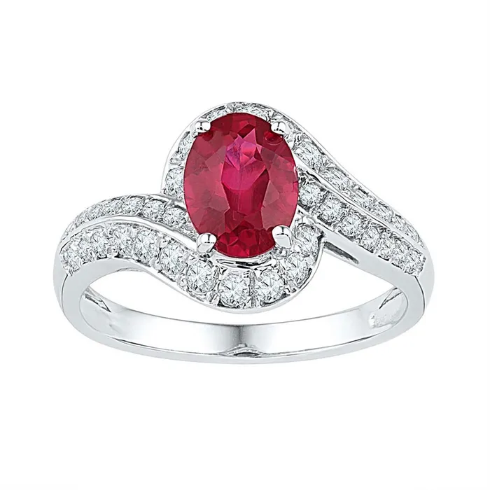 Rings gndatlanta 14k White Gold Oval Created Ruby Solitaire Ring 2 Cttw