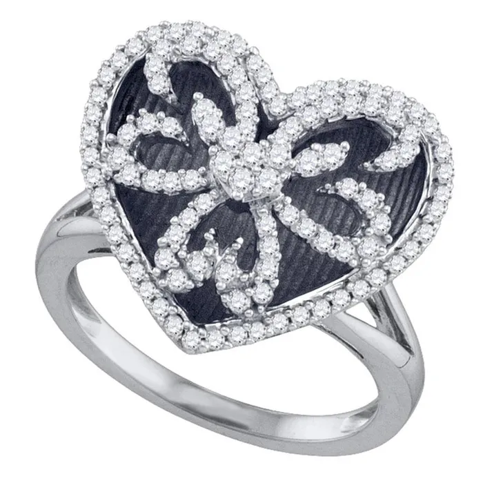 Rings gndatlanta 14k White Gold Round Diamond Black Rhodium Heart Ring 12 Cttw Rings gndatlanta 14k White Gold Round Diamond Black Rhodium Heart Ring 12 Cttw