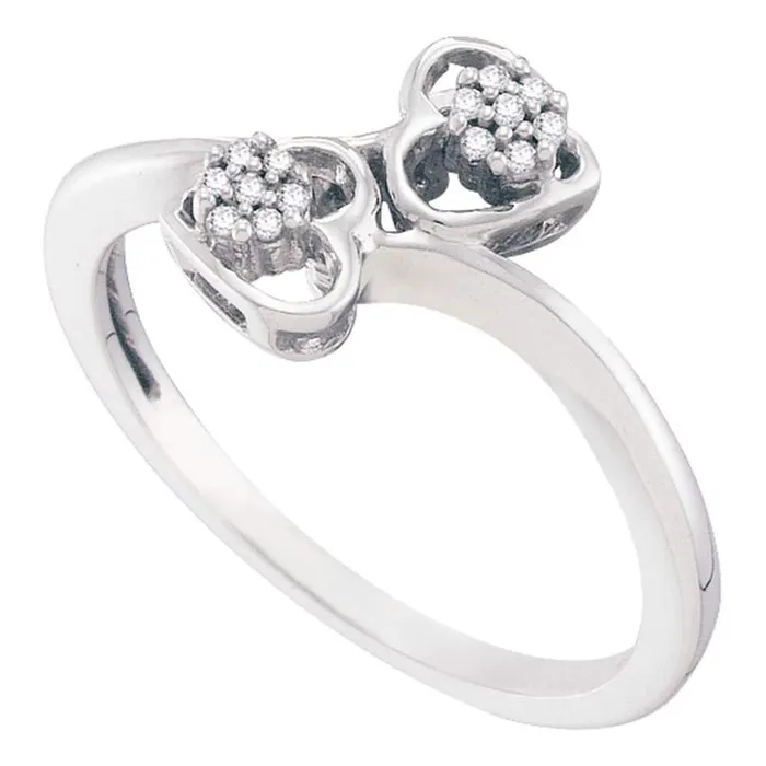 Rings gndatlanta 14k White Gold Round Diamond Slender Double Heart Bypass Ring 120 Cttw Rings gndatlanta 14k White Gold Round Diamond Slender Double Heart Bypass Ring 120 Cttw