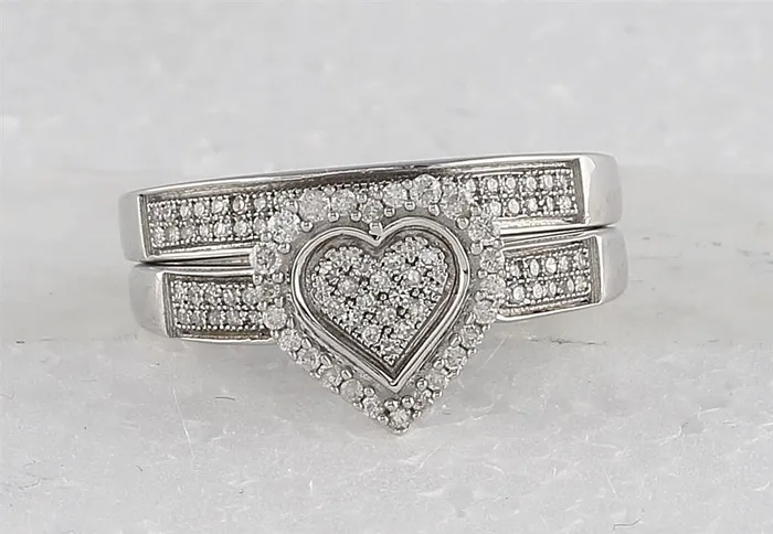 Rings gndatlanta Sterling Silver Round Diamond Heart Bridal Wedding Ring Set 38 Cttw Rings gndatlanta Sterling Silver Round Diamond Heart Bridal Wedding Ring Set 38 Cttw